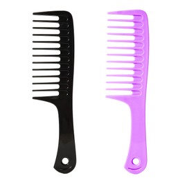 Fgail 2PCS Wide Tooth Comb for Curly Hair, Large Detangling Comb for Women and Men Wet or Dry Hair(Black-Purple)