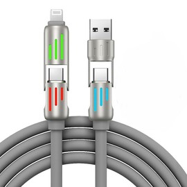 4 in 1 Universal USB Charging Cable - Mobile Phone Laptop 240W Fast Flash Charging Charger Cable with USB A+TYPE C+Lightning, Super Convenient - Color: 1pcs Grey, Length: 4ft