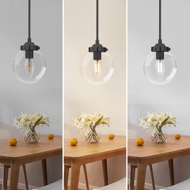irotine Modern Black Farmhouse Clear Glass Globe Pendant Light Fixture,Globe Island Lights for Kitchen,Mini Pendant Lighting for Kitchen Island Decor - 5.12 Inch Shade, 2-47 Inch Cord(Black, 2 Pack)