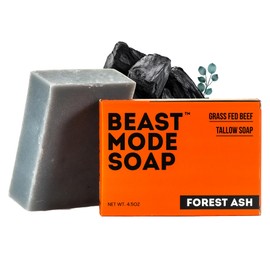 Beast Mode Soap for Men, Forest Ash, Single Bar – Activated Charcoal & Crisp Eucalyptus Bar Soap, Grass-Fed Tallow, Handcrafted, Non-Toxic