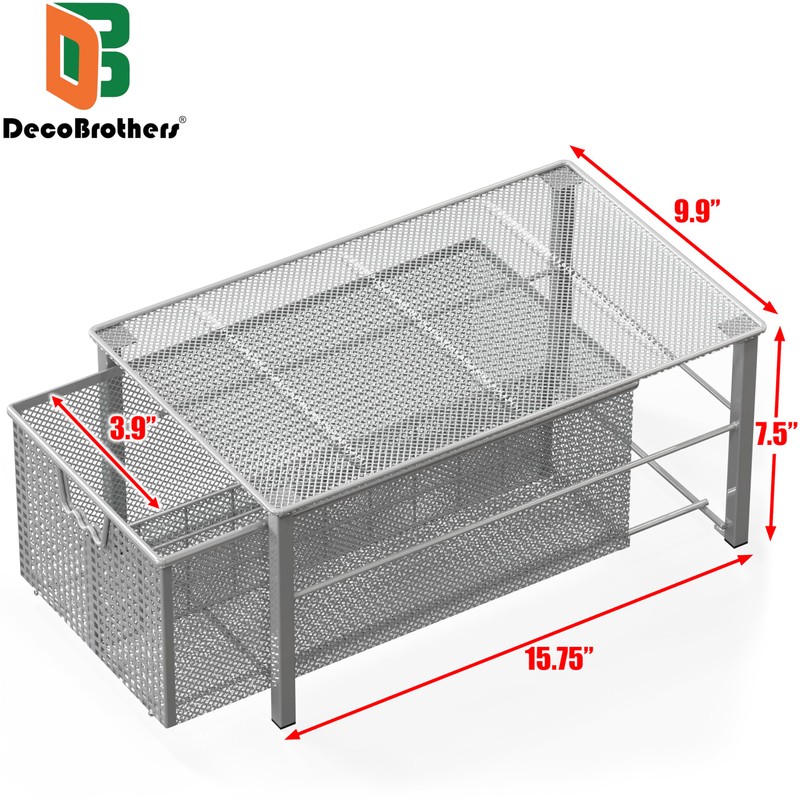 Deco Brothers Stackable Pull Out Cabinet Sliding Basket with Dividers,