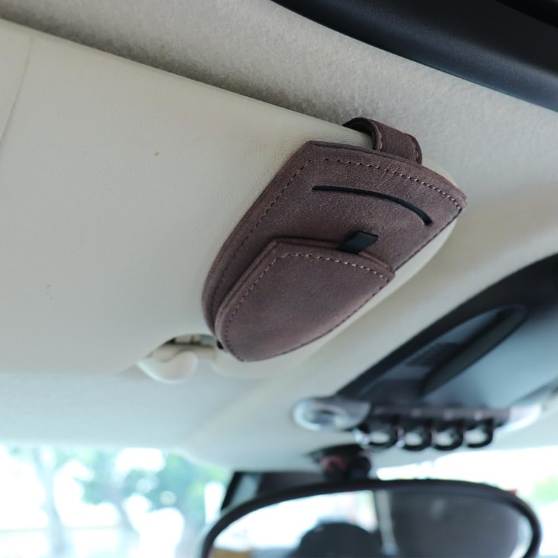 Car Sun Visor Sunglasses Holder Magnetic Leather Glasses Hanger Clip