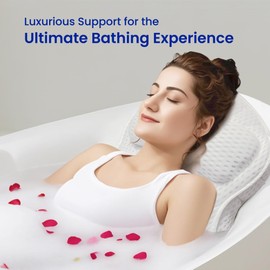 Tevanas Bath Pillows for Tub Full Body, Large Mesh tub Pillow for Bathtub for Head, Neck and Back Support with Laundry Bag and Hanger for Quick Drying White