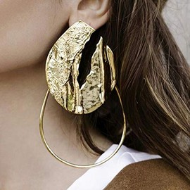 Doubnine Hoop Large Hammered Earrings Metal Gold Statement Wedding Women Party Gift Accessories (gold)