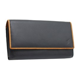 STARHIDE Womens RFID Blocking Soft Real Nappa Leather Long Flap Over Purse Multi Credit Card Holder 5505 (Black Tan)