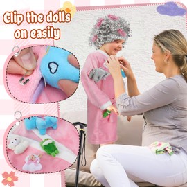 Biubee Old Lady Costume for Girls - Grandma Robe for Kids with Funny Dolls, 100 Days of School Costume Girls Cane, 100 Day Outfit for Girl 4 5 6 7 8 9 10 Years Cosplay Granny Dress Up, S