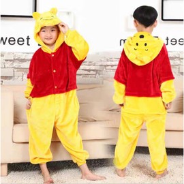 FunnyCos Unisex Kids Hooded Animal Onesie Supersoft Flannel Costume Pajamas Fancy Dress Playsuit Jumpsuit Winne The Pooh 140