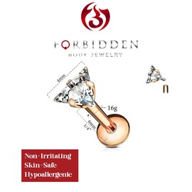 Forbidden Body Jewelry 16g Internally Threaded Surgical Steel Triangle CZ Labret Stud (Pick Color/Length), Metal, cubic-zirconia