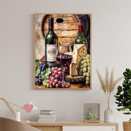 PUAGEMTI Grapes Wine Diamond Painting Kits, Drinks Flowers 5D Diamond Painting for Adults DIY Full Drill Sparkling Diamond Painting Decorate The Room 12x16 inch
