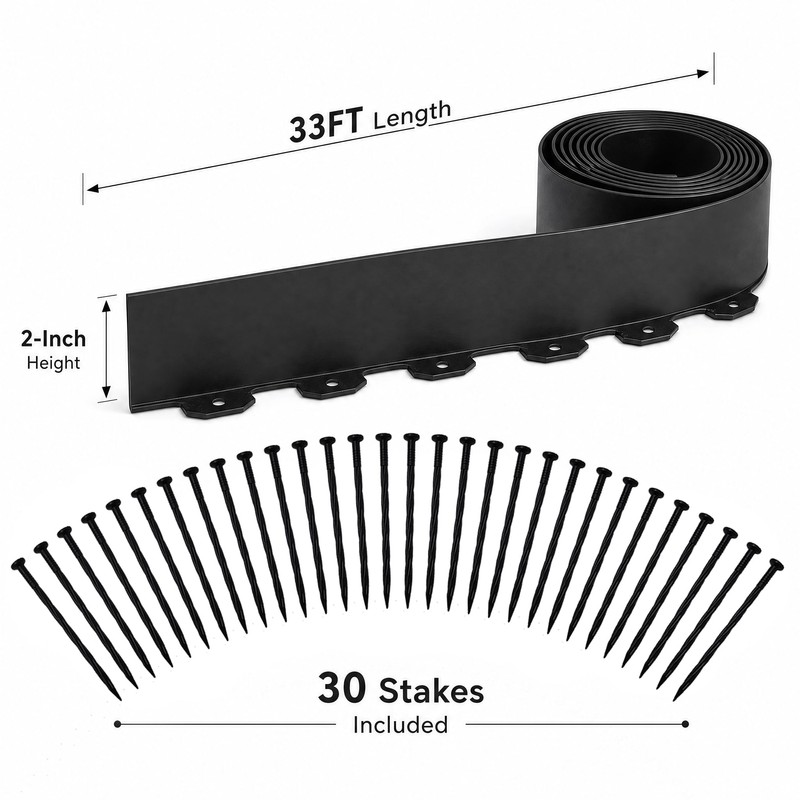 33FT Garden Edging Border, 2 Inch Flexible Landscape Edging with