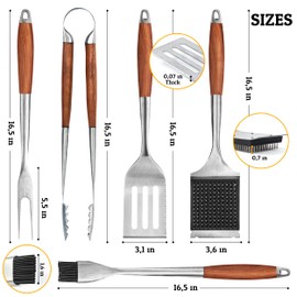 BBQ Grilling Accessories - Barbecue Tool Sets - Luxury Grill Accessories Kit - Grill Set – Premium Stainless Steel Equipment - 5 in 1 BBQ Tongs, Meat Fork, Spatula & Basting Brush