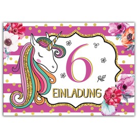 Junaversum 8 Invitations for the 6th Children's Birthday Girl Unicorn Invitations for Sixth Birthday Sixth, Sweet