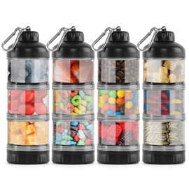 BYLWORKOUT [2 Pack] Stackable Protein Powder Dispenser Set – 3-Tier Leakproof Containers w/ Funnel & Keychain, BPA-Free for Gym, Travel or Home Storage (Black) - Color: Black