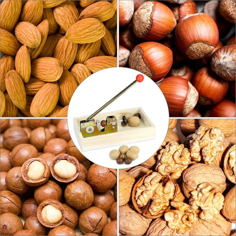 QWORK Nut Cracker with Wooden Base, Includes 4 Stainless Steel