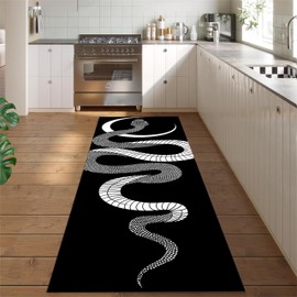 Srocvi Black White Snake Runner Rug Savage Wild Animal Serpent Moon Phase and Geometric Print Decor Carpets Black Non-Slip Large Area Long Rugs for Living Room Bedroom Hallway Office, 2x6ft