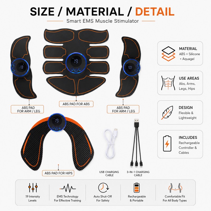 EMS Muscle Stimulator for Home Fitness – Portable Ab, Arm,