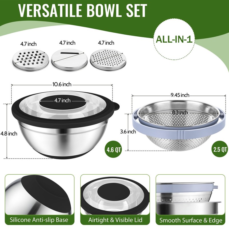 P&P CHEF 4-In-1 Stainless Steel Colander with Bowl Set, Rotatable