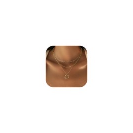 Dochais Layered Gold Chain Necklaces for Women Dainty Choker Charm Necklace Stack 14k Gold-Plated Non-Tarnish Statement Pendant Necklace Set, 3pcs-GD1