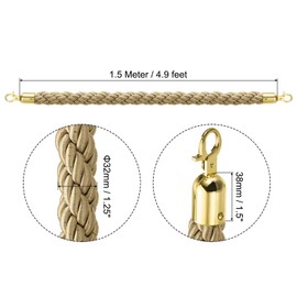 PATIKIL Stanchion Rope, 1.5m/5Ft Barrier Rope Twisted Post Ropes with Snap Hooks for Posts Stands Queue Divider Crowd Control of Hotel, Golden Hook, Champagne Gold Rope