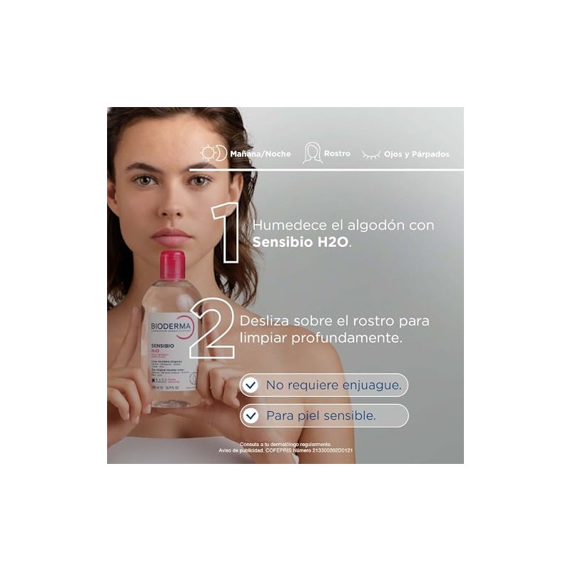 BIODERMA, Agua Micelar, Sensibio H2O, Desmaquillante para Piel Sensible, Calma