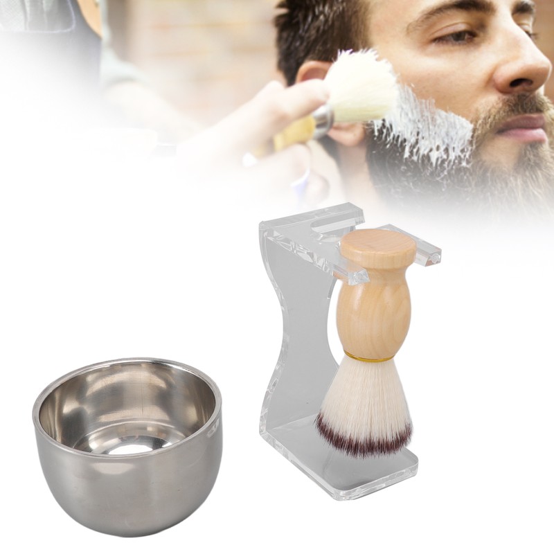 3 PCS Men Shaving Brush Set Acrylic Brush Holder Bubble