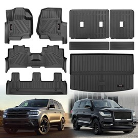 for 2018-2024 2025 Ford Expedition Max/Lincoln Navigator L 8 Seat Floor Mats 3 Row Trunk Cargo Liners Backrest Mat Full Set TPE Rubber Protection Mat Accessories (Only Fit 8 Seat MAX Or L)