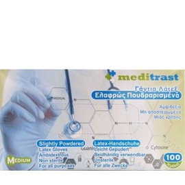Meditrast Lightly Powdered Latex Gloves Medium, 100pcs