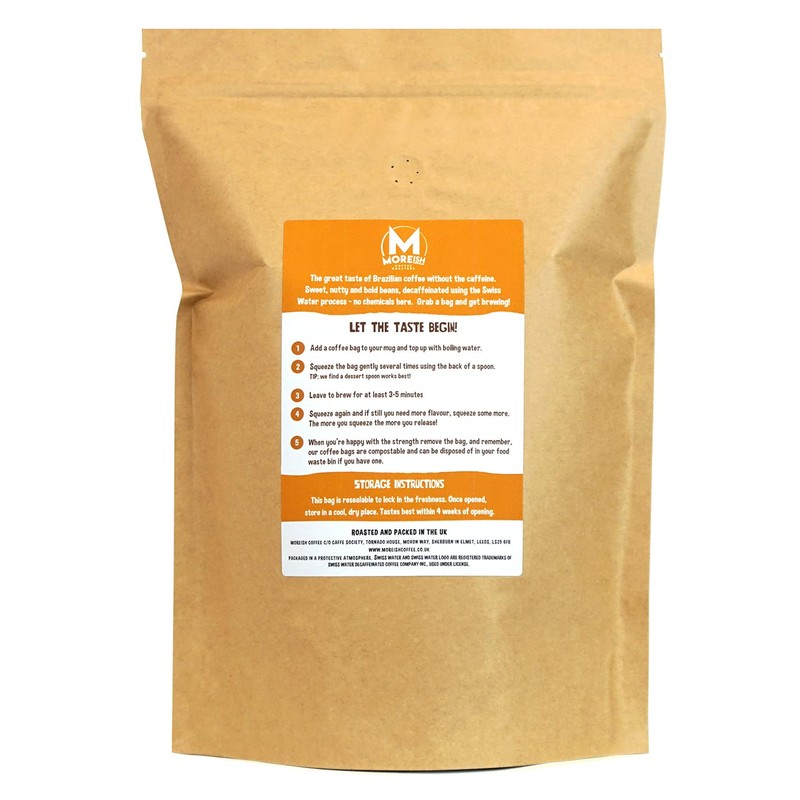 Moreish Decaf Coffee Bags - Swiss Water Decaffeinated (50 Coffee