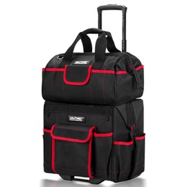HAUTMEC 2PCS Tool Bag Set 15” Rolling Tool Bag with Wheel and 15" Wide Mouth Tool Bag 1680D Heavy Duty and Portable Rolling Tool Bag HT0288-TB