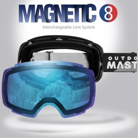 OutdoorMaster Ski Goggles PRO - Frameless, Interchangeable Lens 100% UV400 Protection Snow Goggles for Men & Women (BlackFrame IceBlueLens VLT33%)