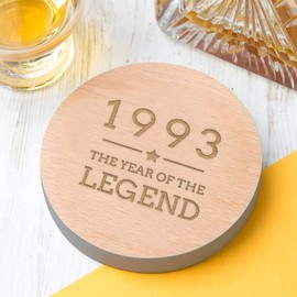Dust and Things Engraved Grey Wood Coaster - 1993 Year of The Legend Design - 30th Birthday Gifts for Men Him - Coloured Edge Placemat
