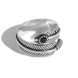SUGARKITTEN LONDON Sterling Silver Oxidized Black CZ Feather Angel Wing Wrap Ring Unisex