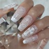 White Lace Handmade Nail Tips - Stiletto / 화이트 레이스