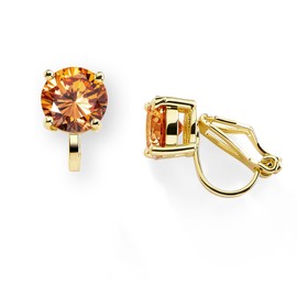 Mariell Gold Clip On Stud Earring for Women with Champagne Cubic Zirconia Crystal, 2 Carat CZ, Perfect for Wedding, Prom, Casual Wear and Birthday Gift, 2002EC-CH-G