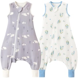 Nivolltha 2 Pack Super Soft 0.5 TOG Sleep Sack with Legs, Lightweight Side Open Toddler Sleep Sack with Feet, Bear & Bluebell, Size L