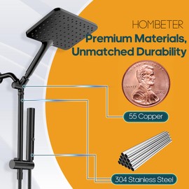 Hombeter High Pressure Rain Shower Head with Handheld Combo, 10 Inch Square Rainfall Showerhead, Adjustable Slide Bar Dual Shower System, 3 Spray Modes, 59" Stainless Steel Hose, Matte Black