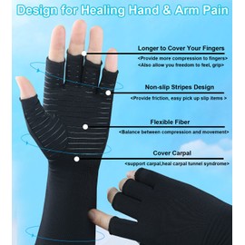 Copper Long Arthritis Gloves,Long Wrist Compression Arm Sleeve Carpal Tunnel Gloves, Fingerless Hand Compression Gloves for Men Women Computer Typing, RSI, Support Hands Wrist &Arms - 1 PAIR (Medium)