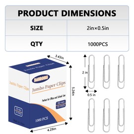 DANRONG Nonskid Jumbo Paper Clips, 1000 PCS (2 Inch) Large Paperclips Silver Clips for Paperwork Ideal for Home, School and Office Use (Silver, 2 in)