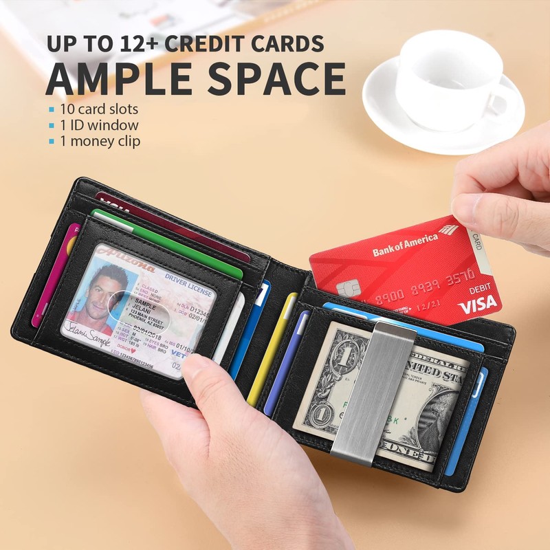 RUNBOX Mens Slim Wallet Larger Capacity with 12 Slots RFID