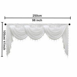 apott White Swag Valance for Windows Waterfall Valance Curtains Beaded Voile Swags Small Lace Drapes for Living Room Bedroom Party 98x 41 Inch