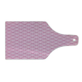 Ambesonne Pink Cutting Board, Intricate Flower Motifs Petals and Leaves Retro Renaissance Tile, Decorative Tempered Glass Cutting and Serving Board, Wine Bottle Shape, Pale Pink Pink