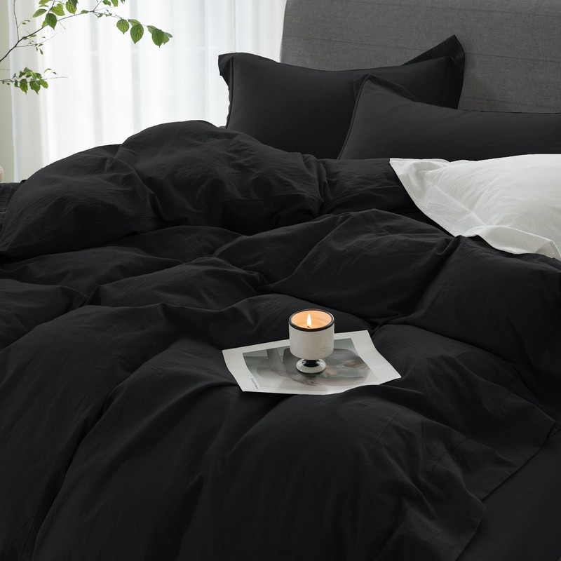 ELIMMO King Duvet Cover - 3 Piece 100% Washed Cotton