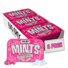 Big Sky Sugar Free Bubblegum Mints - 50 Count Tin (Pack of 6) | Kosher Certified, Vegan Bubblegum Candy | Aspartame & Gluten Free | Sweet Suger Free Mints for Travel & Sharing