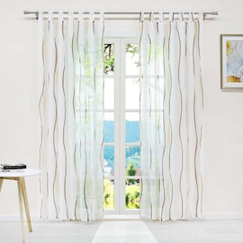 Eslir Transparent Tab Top Curtains, Wavy Pattern, Voile, Pack of 1