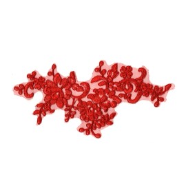 2 Pieces X red Floral lace Applique red sew on Tulle lace Motif Embroidered Flower Appliques Motif Patch (S25e)