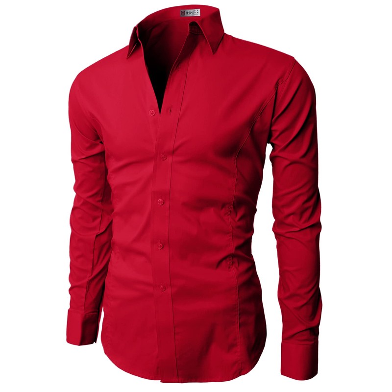 H2H Men's Dress Shirts Long Sleeve Formal Solid Business Wddding