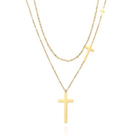 SELENICHAST Cross Necklace for Women, 18k Gold/Silver Plated Cross Pendant Simple Layered Gold Necklaces for Women Mom Mothers Day Gifts