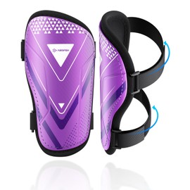 Shin Guards Soccer Kids Youth, CE Certified Airsfish Shin Guard Protection Gear for 2-18 Years Old Boys Girls Teenagers High Impact Resistant Breathable Comfortable 1 Pair 4 Sizes (Purple, Small)