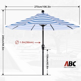 ABCCANOPY 9FT Patio Umbrella - Outdoor Waterproof Table Umbrella with Push Button Tilt and Crank, 8 Ribs UV Protection Pool Umbrella for Garden, Lawn, Deck & Backyard (Navy Blue Stripes)