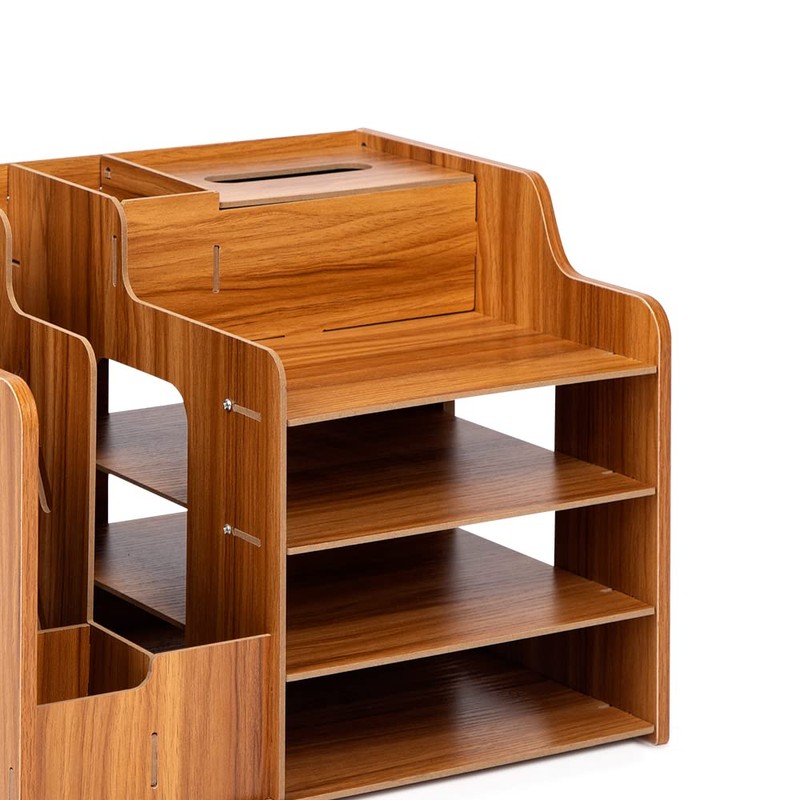 CompactStone Wooden Desk Organizer - Multifunctional Home Office Art Supplies